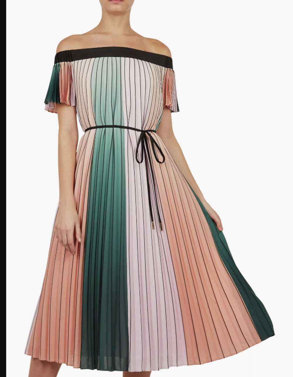 Ted Baker Off Shoulders Belt Fernee Colorblock Pleated Dress Size 1 UK 8 US NEW